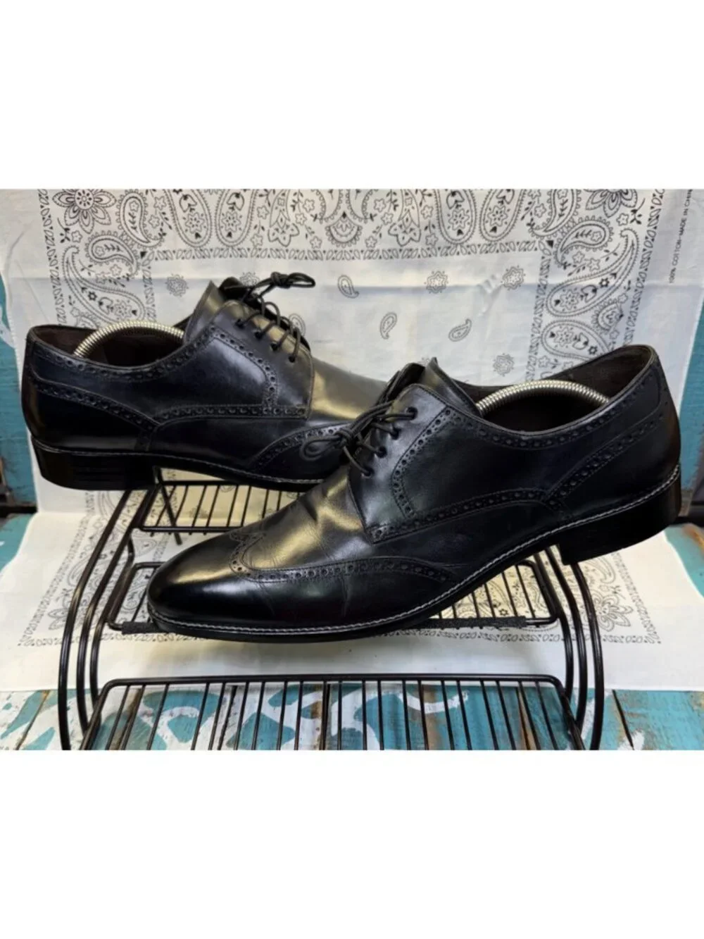 Mezlan Brogue Wing Tip Saddle Black Leather Oxford Made in Spain Men's 13M EUC